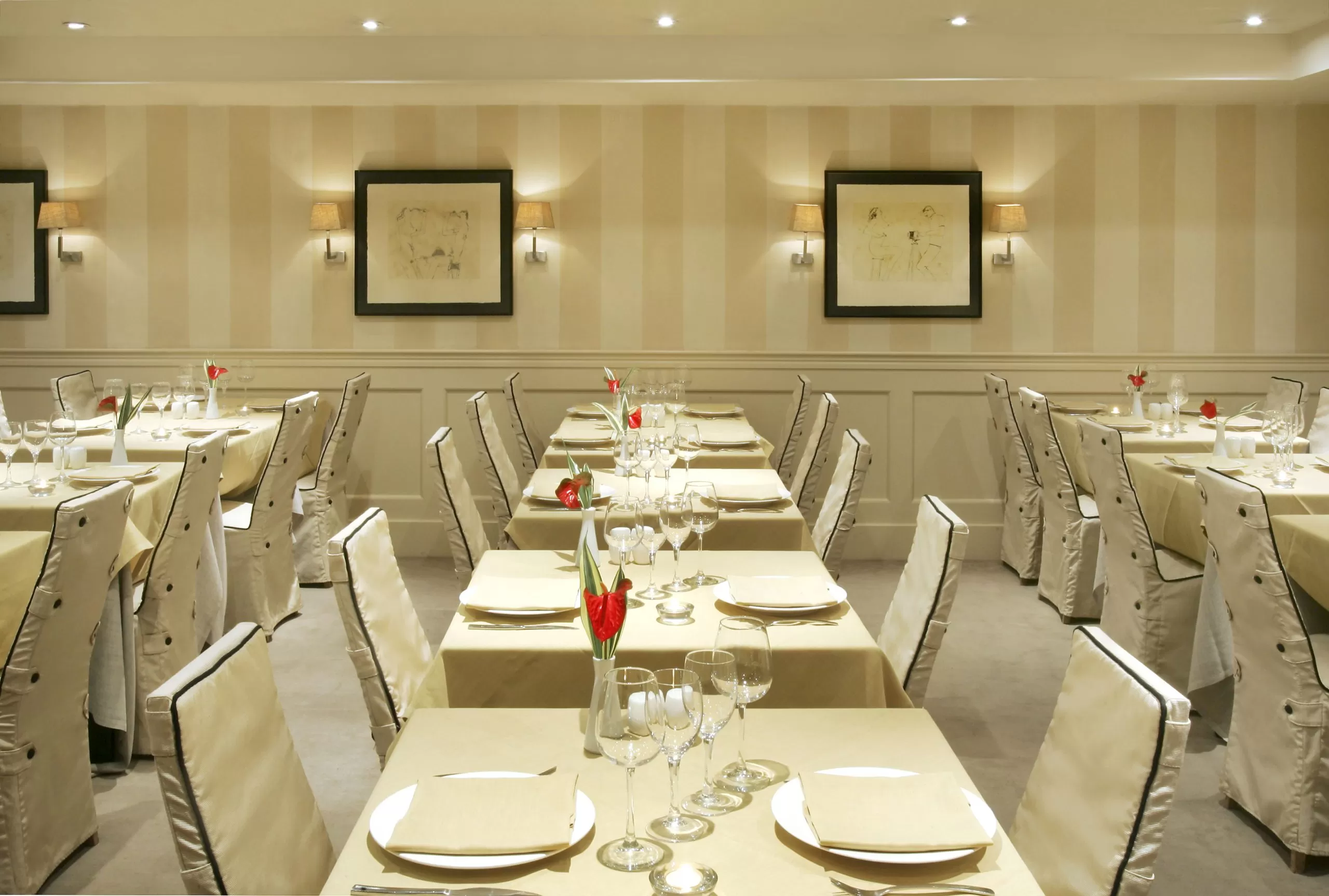 WORK PLACE DINNING, workplace meal program tables and chairs set up